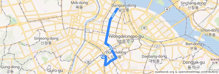 Mapa del recorrido 영등포12 de la línea  en 영등포구.