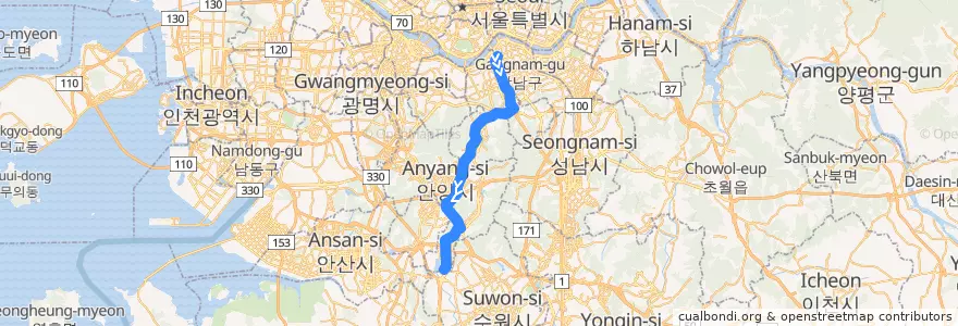 Mapa del recorrido 서울 시내버스 441 (월암동 방면) de la línea  en Coreia do Sul.