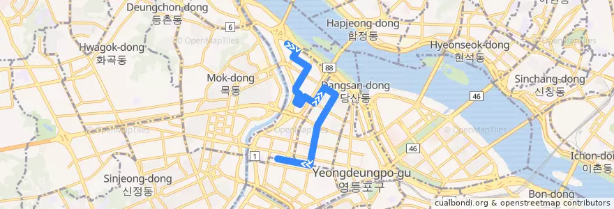 Mapa del recorrido 영등포02 de la línea  en 영등포구.