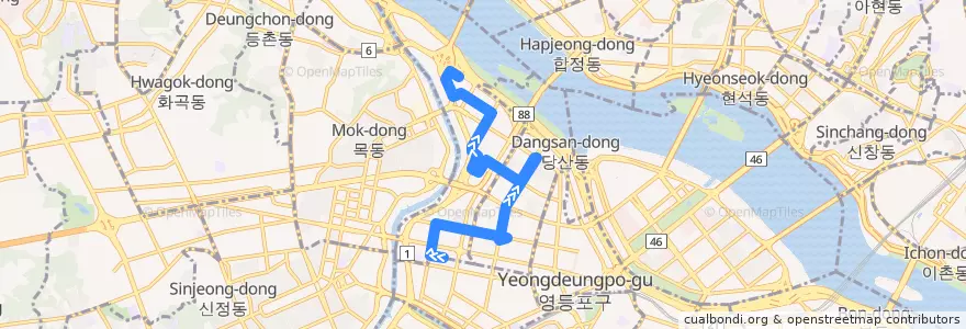 Mapa del recorrido 영등포02 de la línea  en 영등포구.