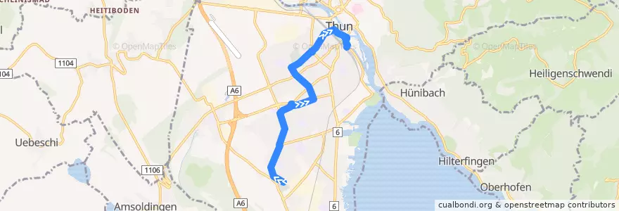 Mapa del recorrido Bus 2 de la línea  en Thun.