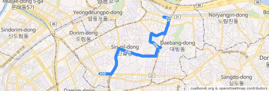 Mapa del recorrido 영등포07 de la línea  en 영등포구.