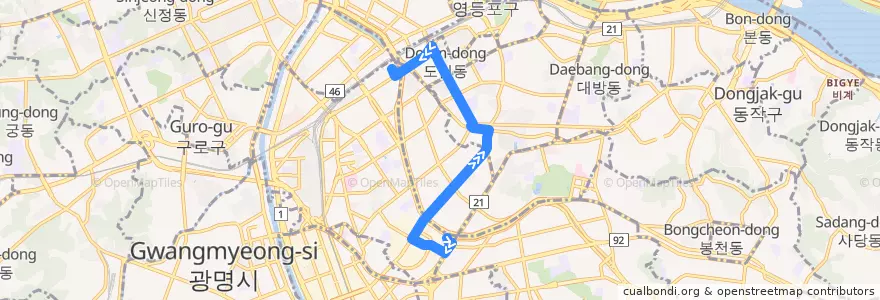 Mapa del recorrido 서울 버스 영등포01 de la línea  en سول.