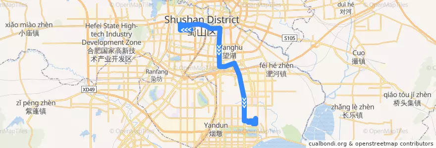 Mapa del recorrido T12a路 de la línea  en 合肥市区.