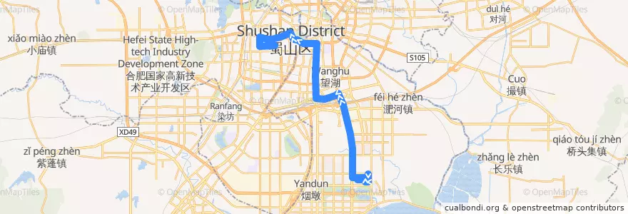 Mapa del recorrido T12a路 de la línea  en 合肥市区.