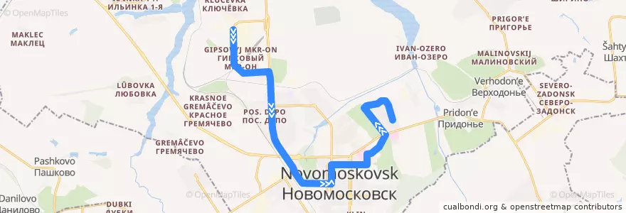 Mapa del recorrido Автобус 12: Гипсовый ‐ Залесный de la línea  en городской округ Новомосковск.