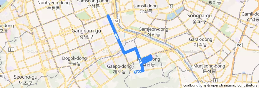 Mapa del recorrido 강남01 de la línea  en 강남구.