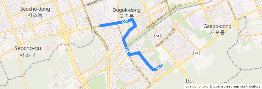Mapa del recorrido 강남02 (양재역 방면) de la línea  en 江南區.