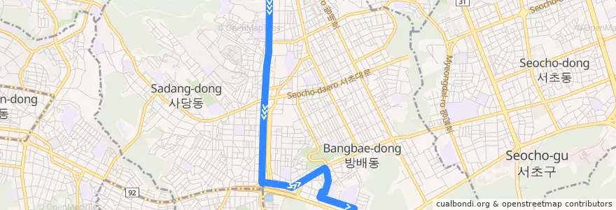 Mapa del recorrido 서초06 (동덕여고 방면) de la línea  en Seul.