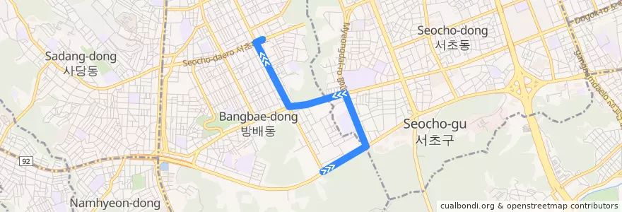 Mapa del recorrido 서초07 (방배역 방면) de la línea  en 서초구.