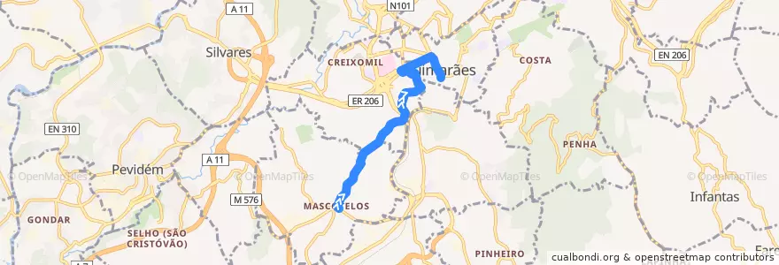 Mapa del recorrido 71 - Santo Amaro (via Salgueiral) - Volta de la línea  en Guimarães.