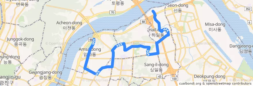 Mapa del recorrido 강동02 de la línea  en 강동구.