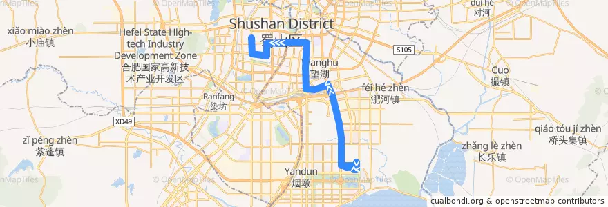 Mapa del recorrido T12b路 de la línea  en 合肥市区.