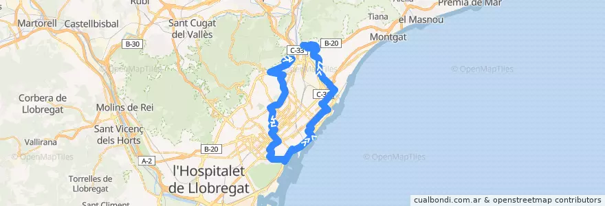 Mapa del recorrido N6 Barcelona (Roquetes-Pl. Catalunya) => Santa Coloma G. (Oliveres) de la línea  en Barcelonès.