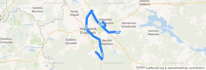 Mapa del recorrido Автобус: № 42 «Холмы - Селиваниха» de la línea  en городской округ Егорьевск.