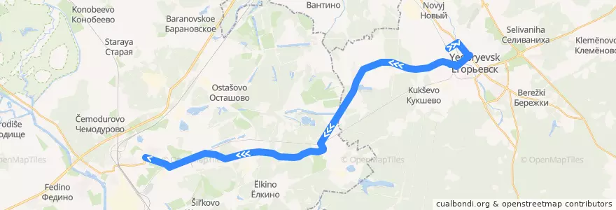 Mapa del recorrido Автобус: № 29 «Егорьевск (автовокзал) - Воскресенск (автовокзал)» de la línea  en Oblast Moskou.