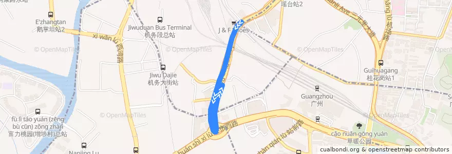 Mapa del recorrido 480路环线上半环(北站总站-省妇幼) de la línea  en Yuexiu District.
