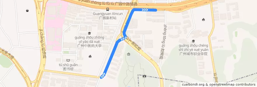 Mapa del recorrido 481路环线上半环[广州大学(桂花岗校区)总站-广园客运站] de la línea  en Baiyun District.