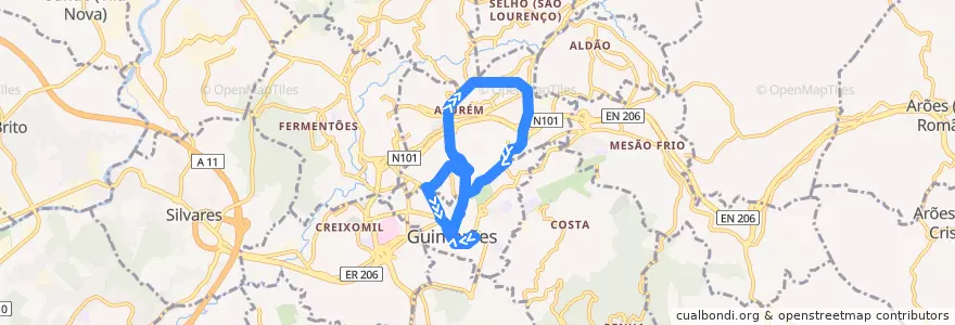 Mapa del recorrido 32 - Pedroso (via Azurém) de la línea  en Guimarães.