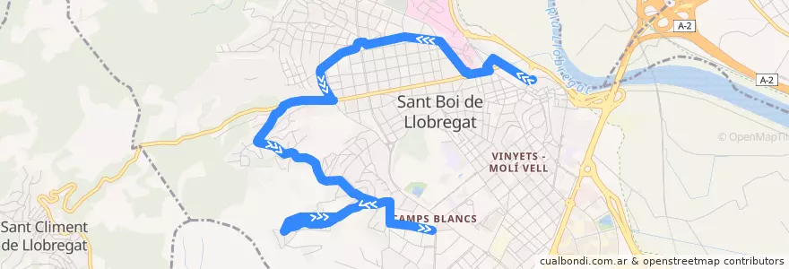 Mapa del recorrido Bus SB2: Estació FGC Sant Boi - Camps Blancs de la línea  en Sant Boi de Llobregat.