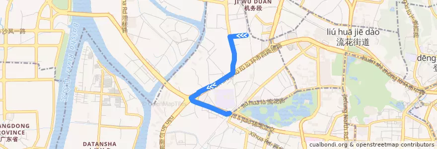 Mapa del recorrido 486路(机务段总站-地铁西村站) de la línea  en 荔湾区.