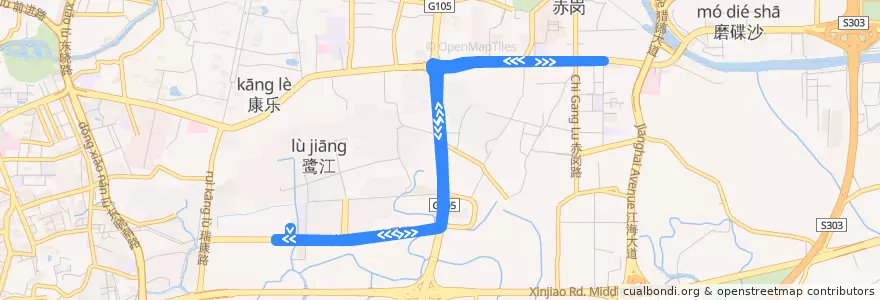 Mapa del recorrido 488路[逸景西路(珠江国际纺织城)总站环线] de la línea  en Haizhu District.