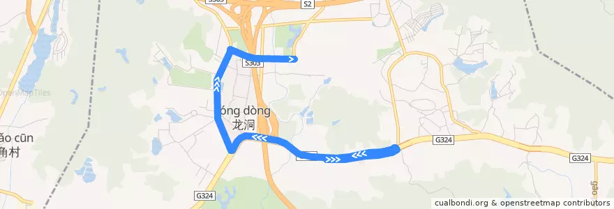 Mapa del recorrido 492路[地铁龙洞站(林校)总站-渔沙坦(中山村)总站] de la línea  en 龙洞街道.