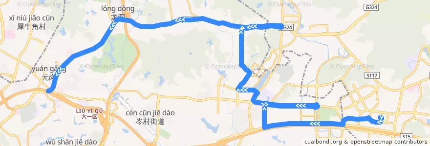 Mapa del recorrido 494路[科学城(天泰二路)总站-天河客运站] de la línea  en Guangzhou City.