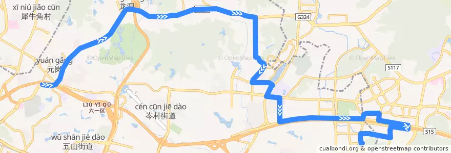 Mapa del recorrido 494A路(天河客运站-科学城南部公交场总站) de la línea  en Guangzhou City.