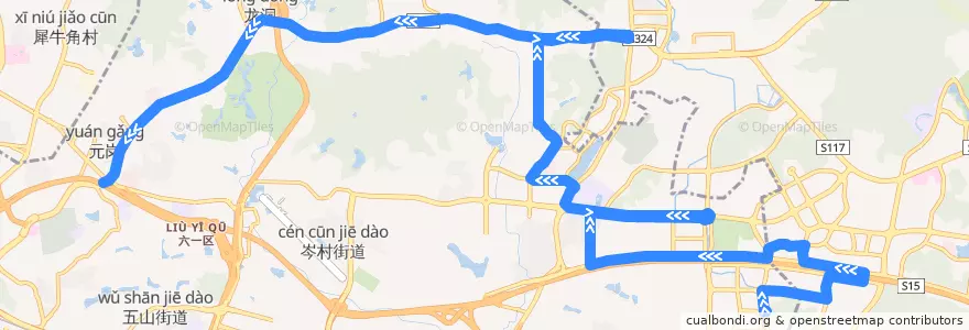Mapa del recorrido 494A路(科学城南部公交场总站-天河客运站) de la línea  en Guangzhou City.