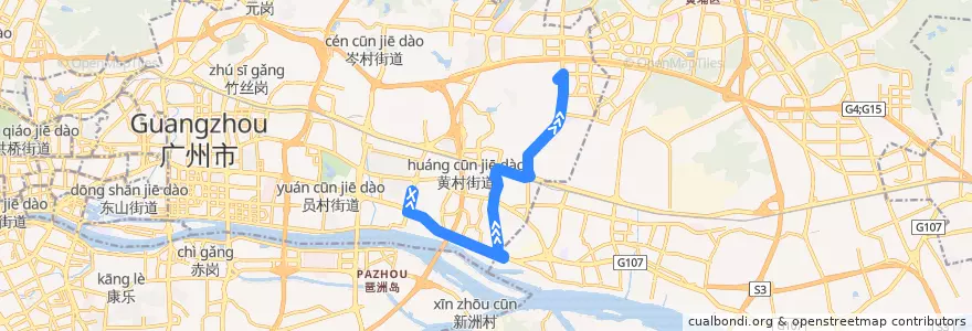 Mapa del recorrido 495路(地铁车陂南站总站-玉树新村总站) de la línea  en Tianhe District.