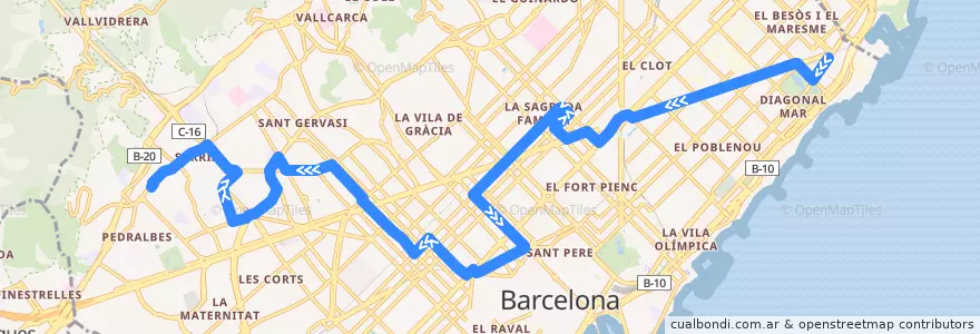 Mapa del recorrido N7 Fòrum => Pl. Catalunya => Pedralbes de la línea  en Barcelona.