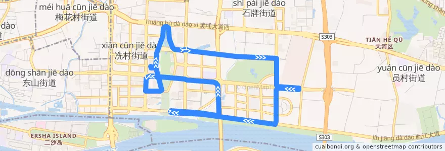 Mapa del recorrido 499路[华成路(高德置地广场)总站环线] de la línea  en Tianhe District.