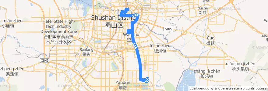 Mapa del recorrido T13a路 de la línea  en Urban Hefei.