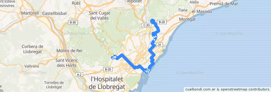 Mapa del recorrido N8 Barcelona ( Can Caralleu-Pl. Catalunya )=> Santa Coloma de G. ( Can Franquesa ) de la línea  en Barcelonès.
