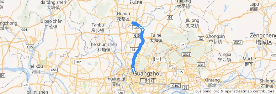 Mapa del recorrido 510路(机场路总站-和瑞路总站) de la línea  en Baiyun District.