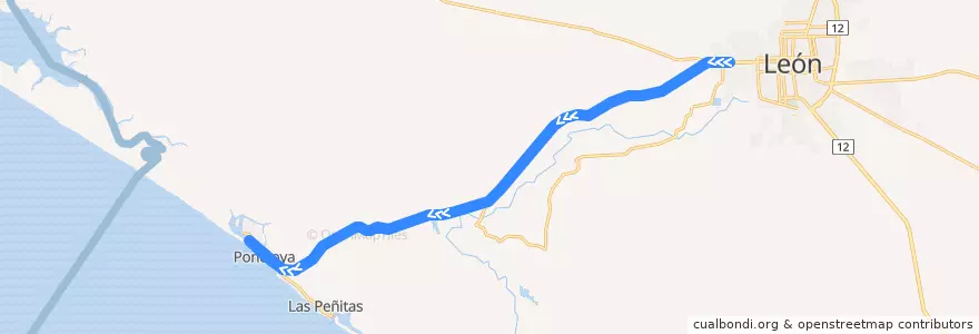 Mapa del recorrido León - Poneloya / Las Peñitas de la línea  en León (Municipio).