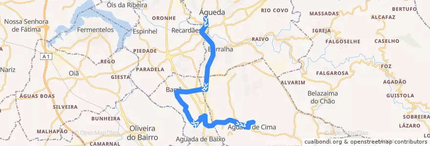 Mapa del recorrido 7325_Aguada de Cima - 14:10h e 17:45h / Águeda - 14:35h e 18:10h (por Landiosa e Barrô) de la línea  en Águeda.