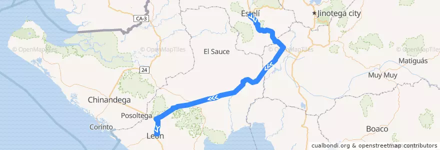 Mapa del recorrido Expreso: Estelí => León de la línea  en Nicarágua.