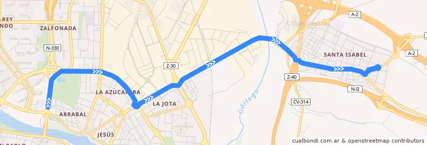 Mapa del recorrido Bus 60: Puente de Santiago => Santa Isabel de la línea  en Zaragoza.