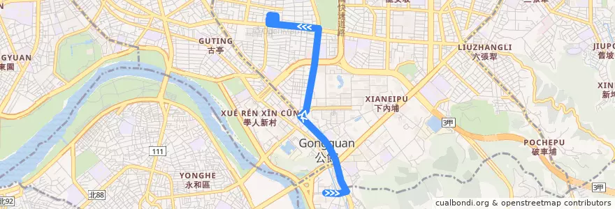 Mapa del recorrido 臺師大校區接駁車 (往校本部) de la línea  en Taipéi.