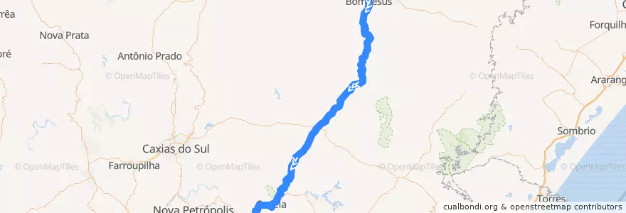 Mapa del recorrido BJE-GRA de la línea  en Região Geográfica Intermediária de Caxias do Sul.