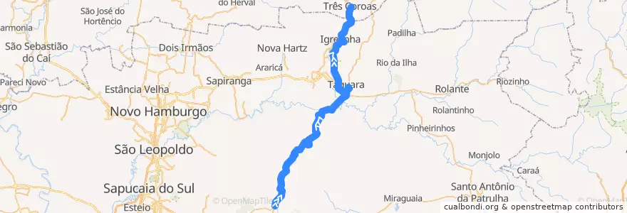 Mapa del recorrido POA-TCO(via TAQ) de la línea  en Região Geográfica Imediata de Taquara - Parobé - Igrejinha.