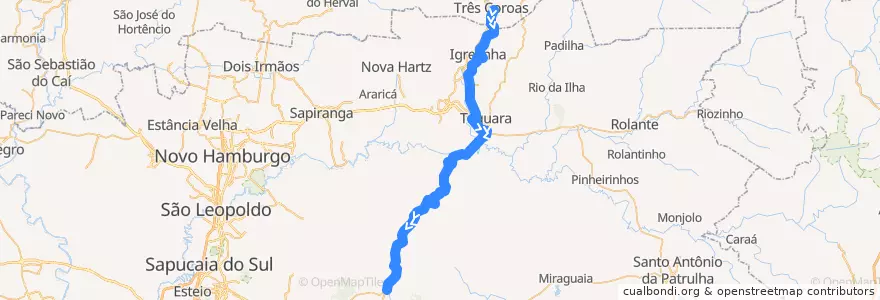 Mapa del recorrido TCO-POA de la línea  en Região Geográfica Imediata de Taquara - Parobé - Igrejinha.