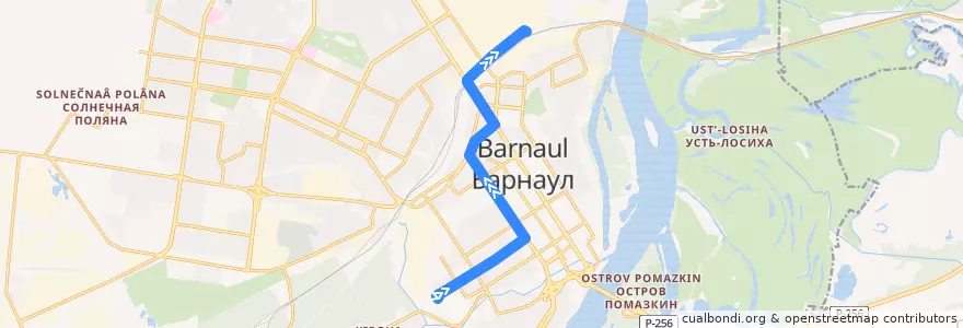 Mapa del recorrido Трамвай №4: Депо №1 — пос. Восточный de la línea  en городской округ Барнаул.