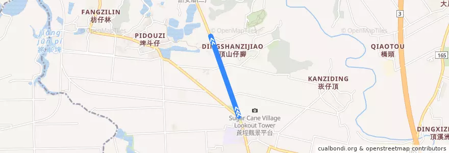 Mapa del recorrido 黃15(繞駛蓮花公園_往程) de la línea  en 白河區.