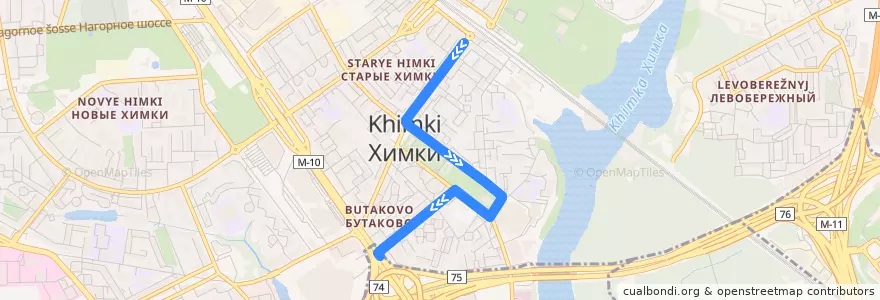 Mapa del recorrido Автобус № 345 м. "Речной вокзал" - ст. Химки de la línea  en محافظة موسكو.