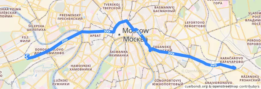 Mapa del recorrido Автобус м27: Метро «Парк Победы» => Карачаровский путепровод de la línea  en Москва.