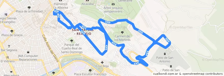 Mapa del recorrido Bus C35: Cementerio → Barranco del Abogado → Centro de la línea  en Grenade.