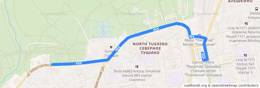 Mapa del recorrido Автобус 896: Метро "Планерная" => Бассейн "Лазурный" de la línea  en North Tushino District.